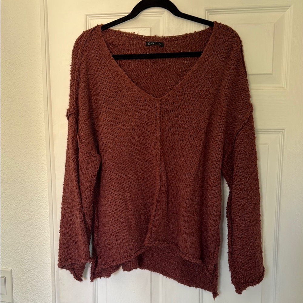 Burnt Orange V-Neck Sweater — Size Small